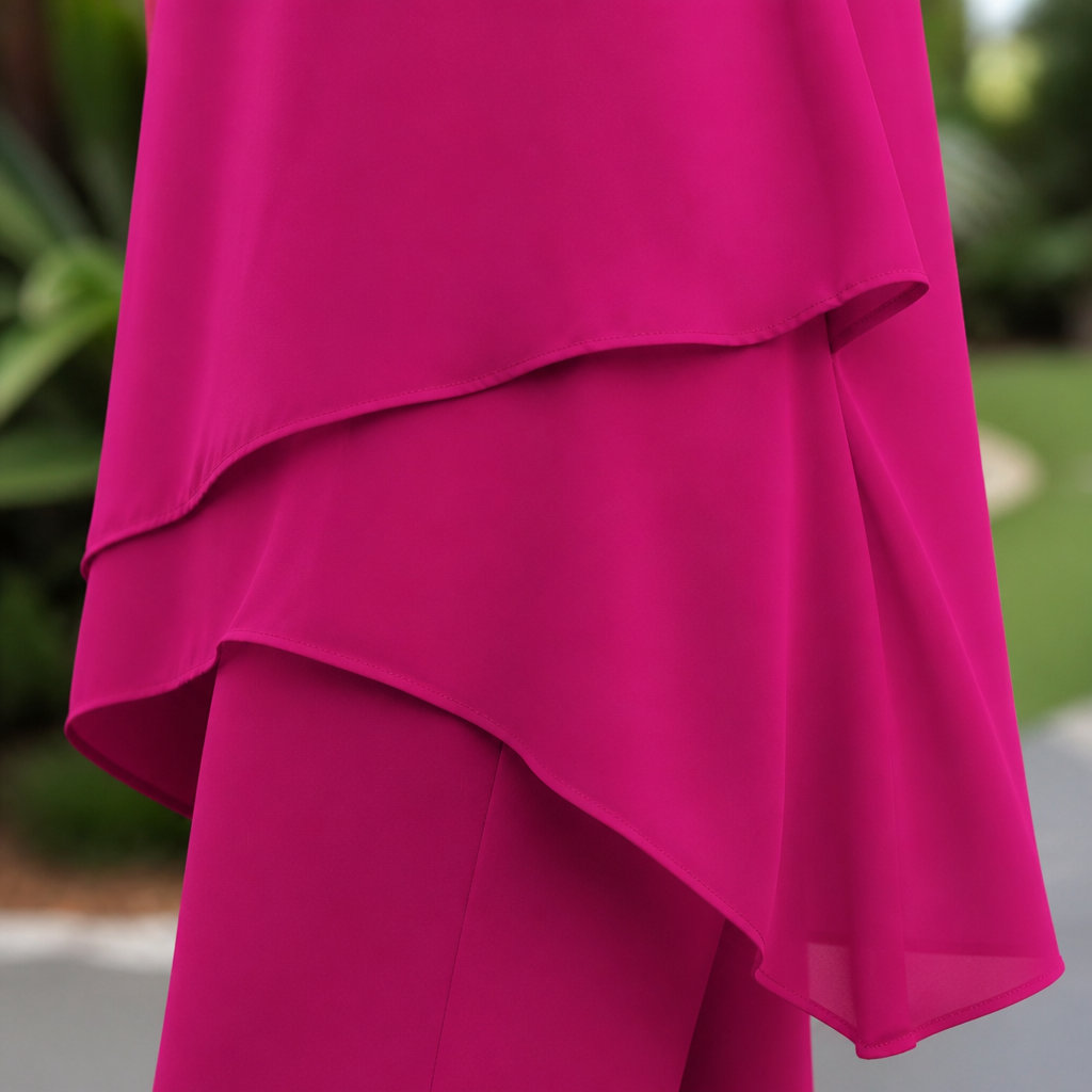 SerenLuxe™ – Elegant Chiffon Two-Piece Set with Asymmetric Layered Top