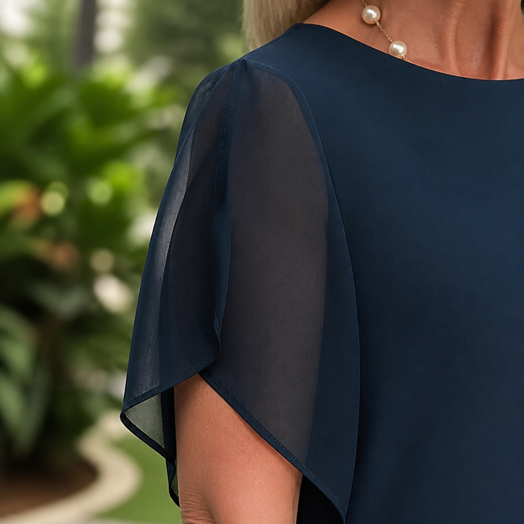 SerenLuxe™ – Elegant Chiffon Two-Piece Set with Asymmetric Layered Top