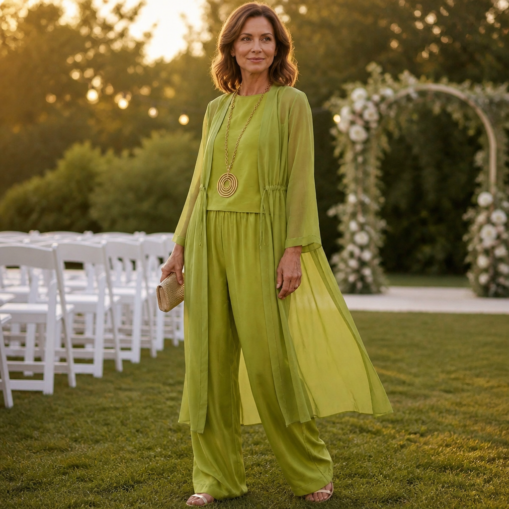 AristaLuxe™ – Flowing Three-Piece Wide-Leg Pant Set with Sheer Chiffon Duster