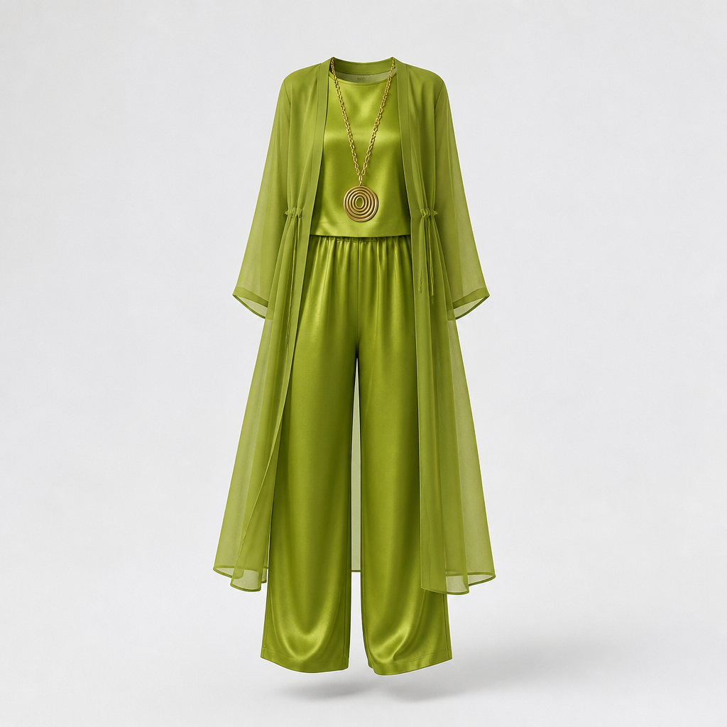 AristaLuxe™ – Flowing Three-Piece Wide-Leg Pant Set with Sheer Chiffon Duster