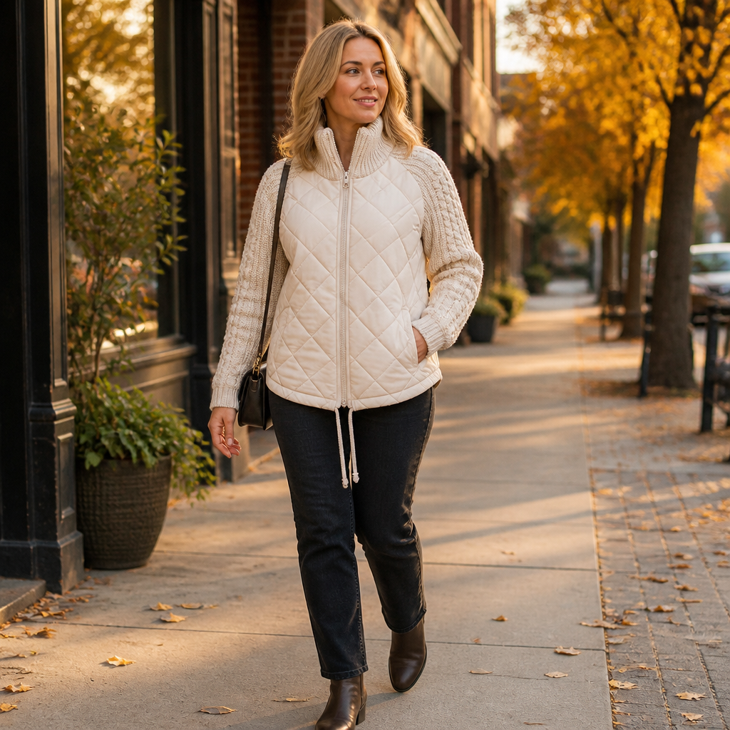 Norvelle™ – Cozy Quilted Winter Jacket with Cable-Knit Sleeves