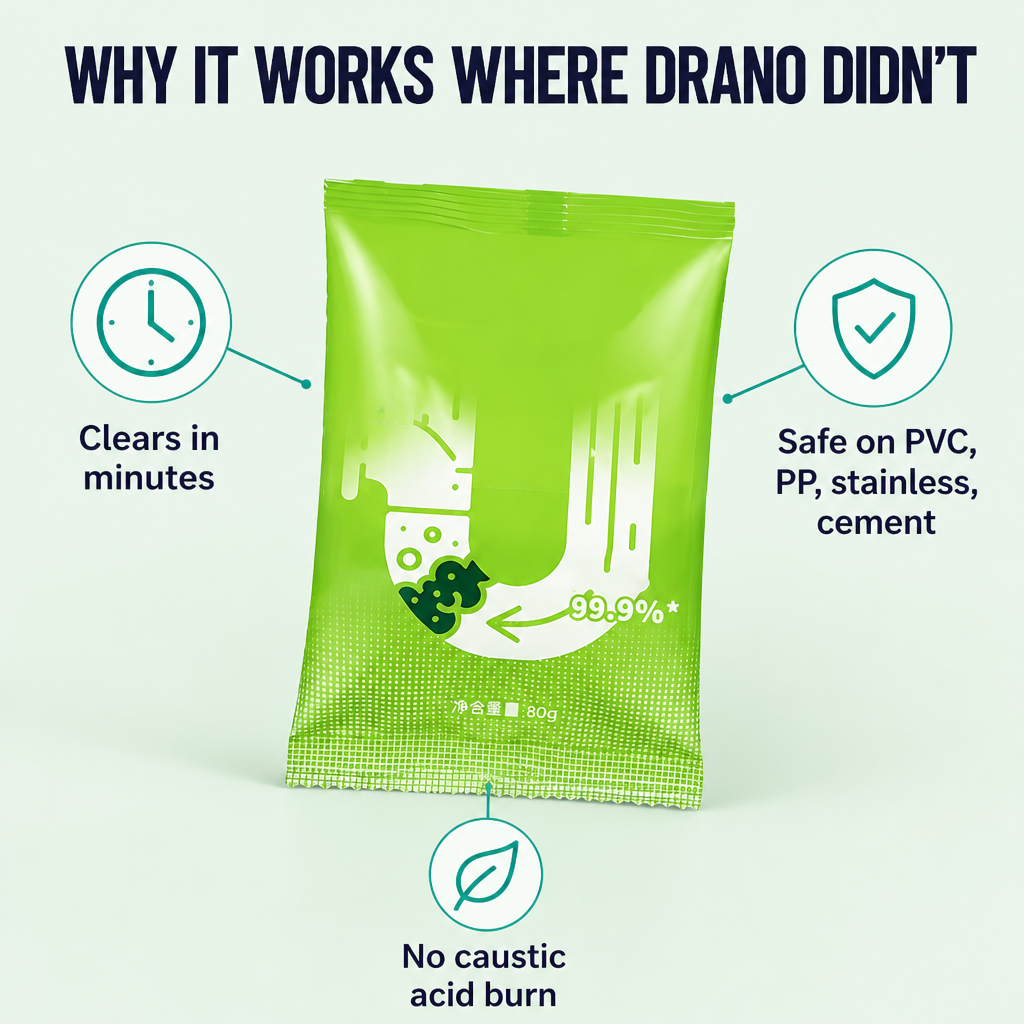 RapidFlowX™ — Dissolve Hair, Grease & Sludge in Minutes Without Burning Your Pipes