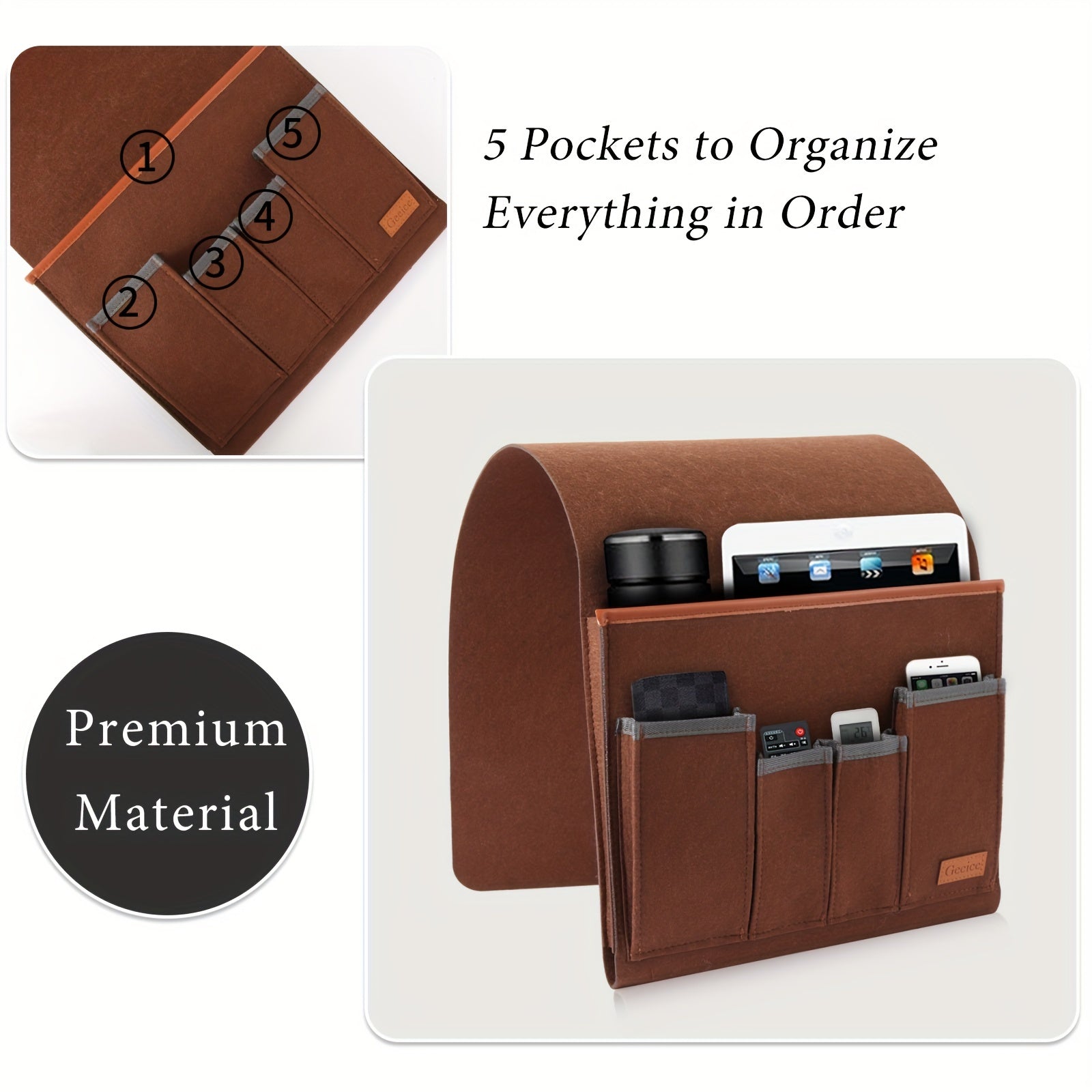 Sofa Armrest Organizer with 5 Compartments