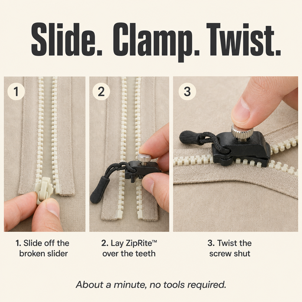 ZipRite™ — Snap Any Broken Zipper Back to Life in 10 Seconds
