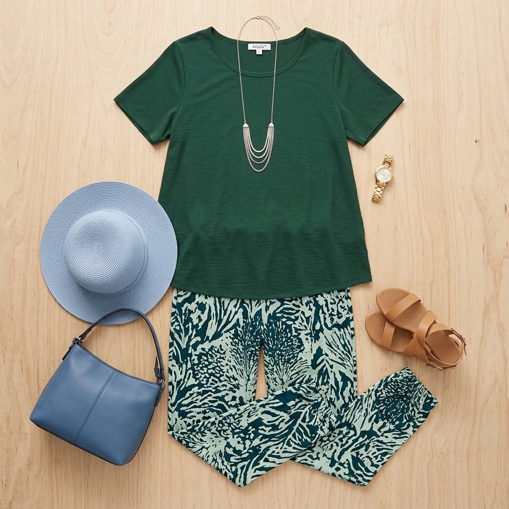 Ariselle™ – Relaxed Two-Piece Set with Soft Top and Printed Pants
