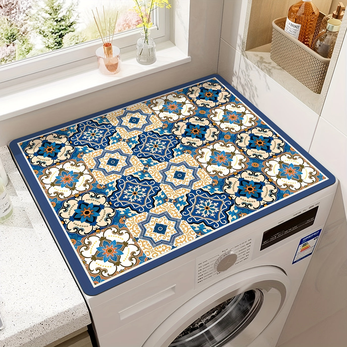 Retro Mosaic Washing Machine Cover Mat