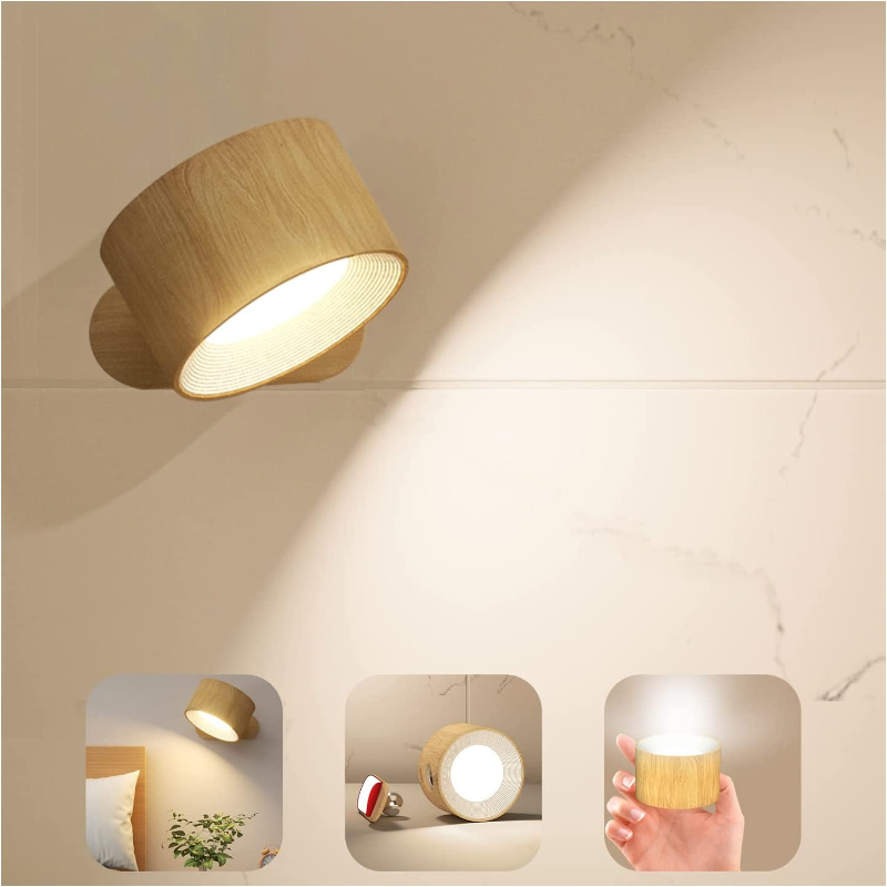 Rechargeable LED Wall Lamp with 360° Rotatable Head – Touch Sensor, Wire-Free Installation