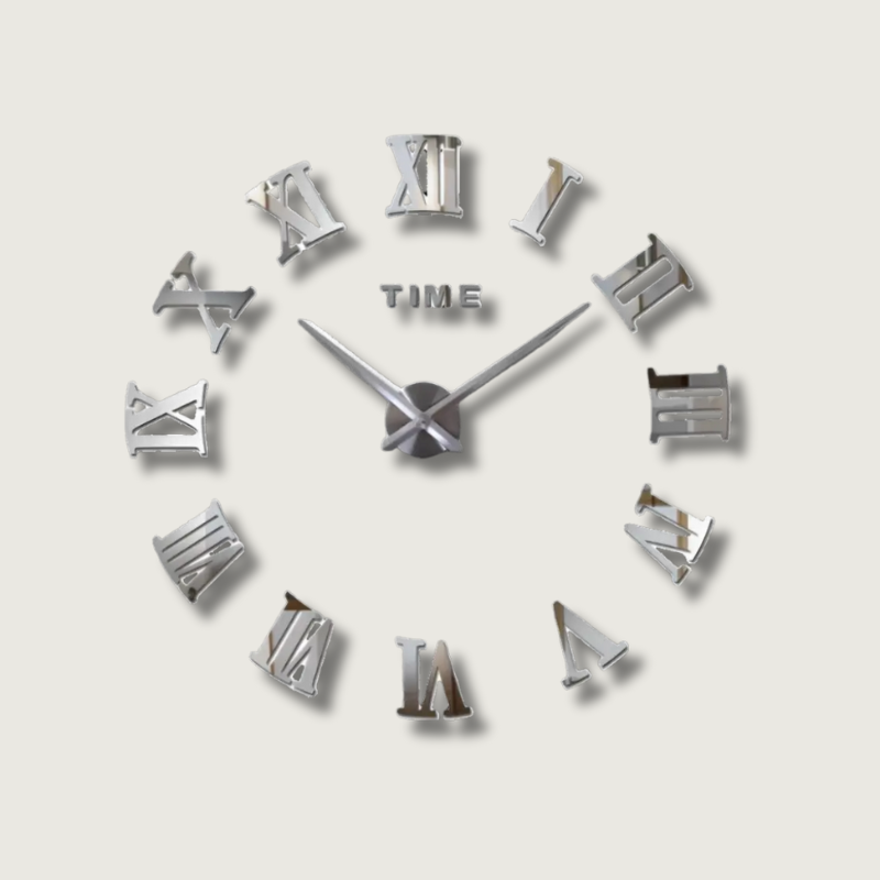 Silver Mirror Finish Wall Clock Featuring Roman Numerals