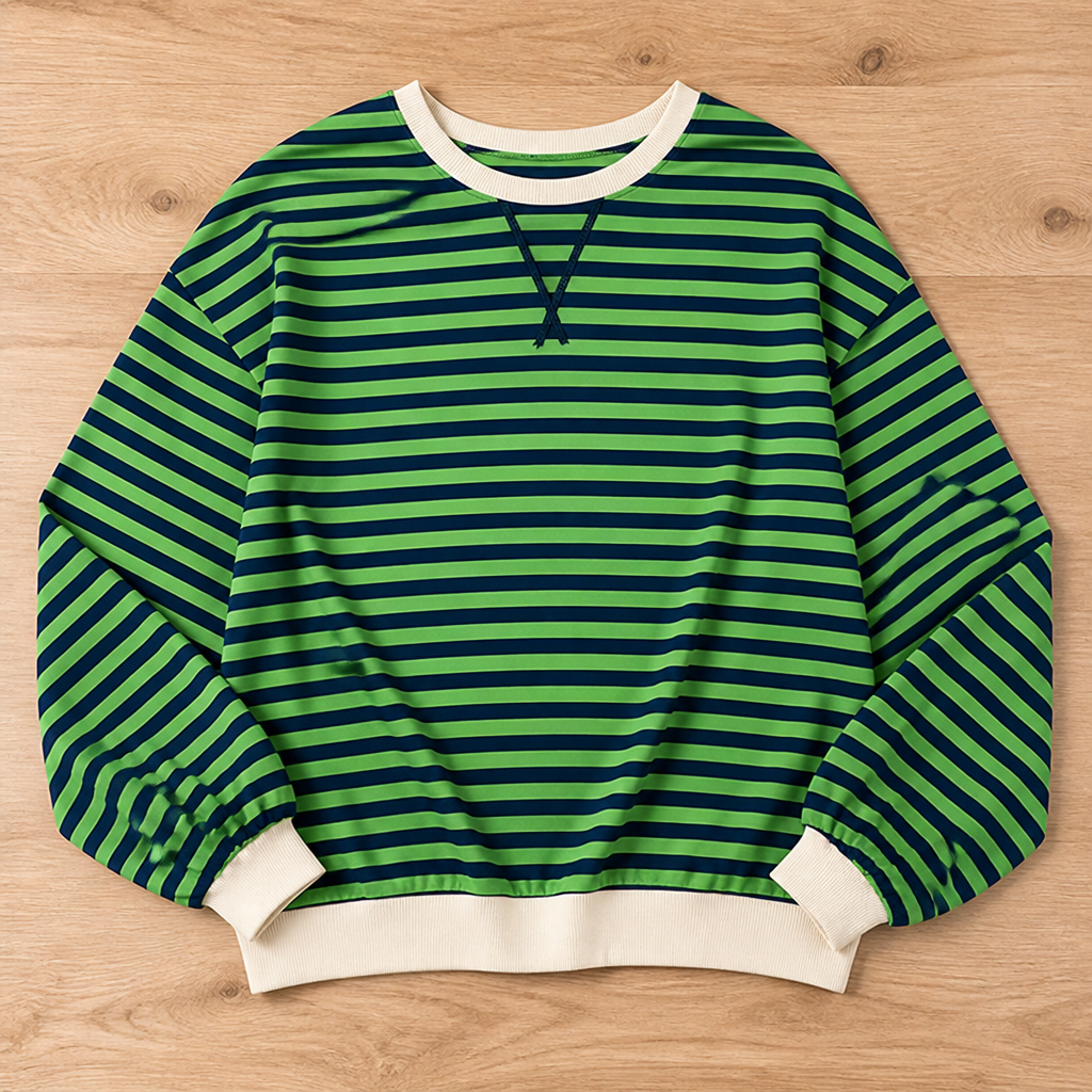 VeroLuxe™ – Relaxed Striped Crewneck Sweatshirt with Contrast Trim