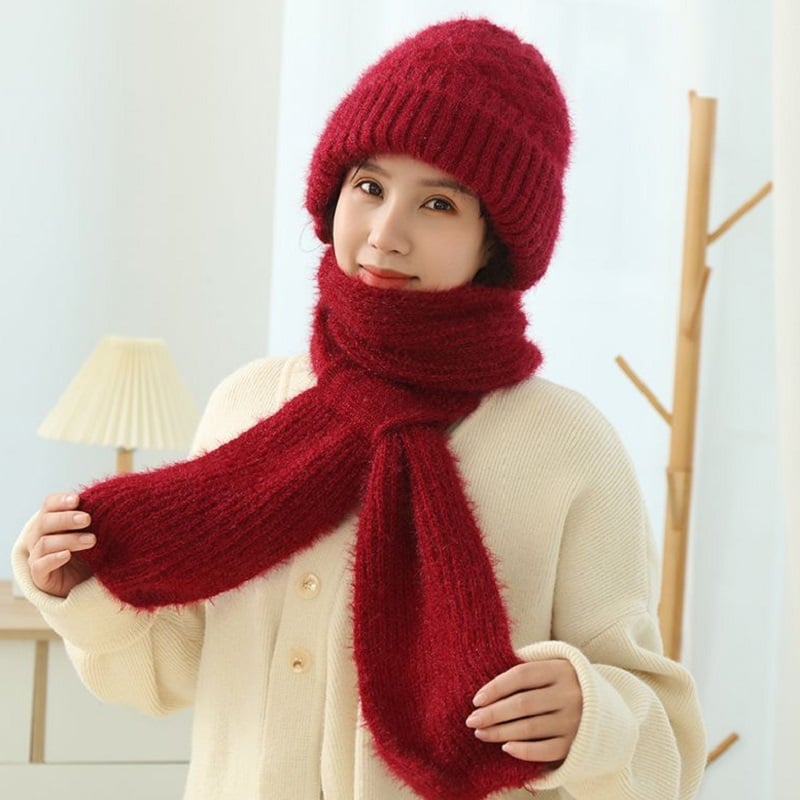 Warm Hat Scarf Set with Built-in Face and Ear Protection