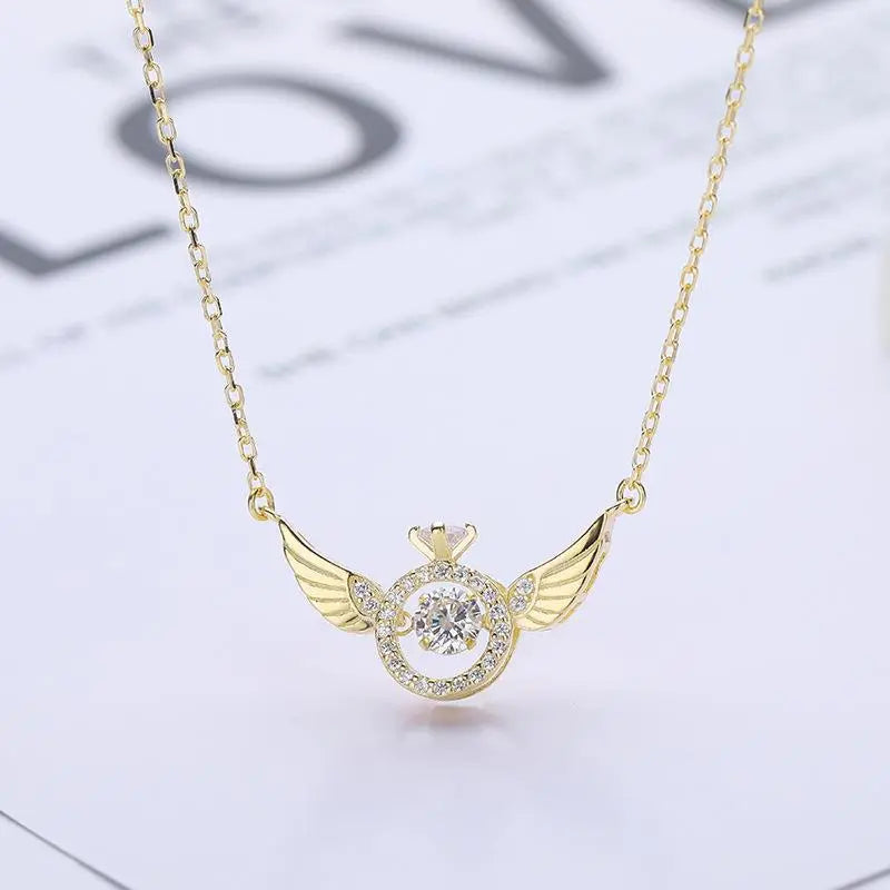 RadiantRise™ – Dainty Angel Wing Necklace with Floating Sparkle Stone