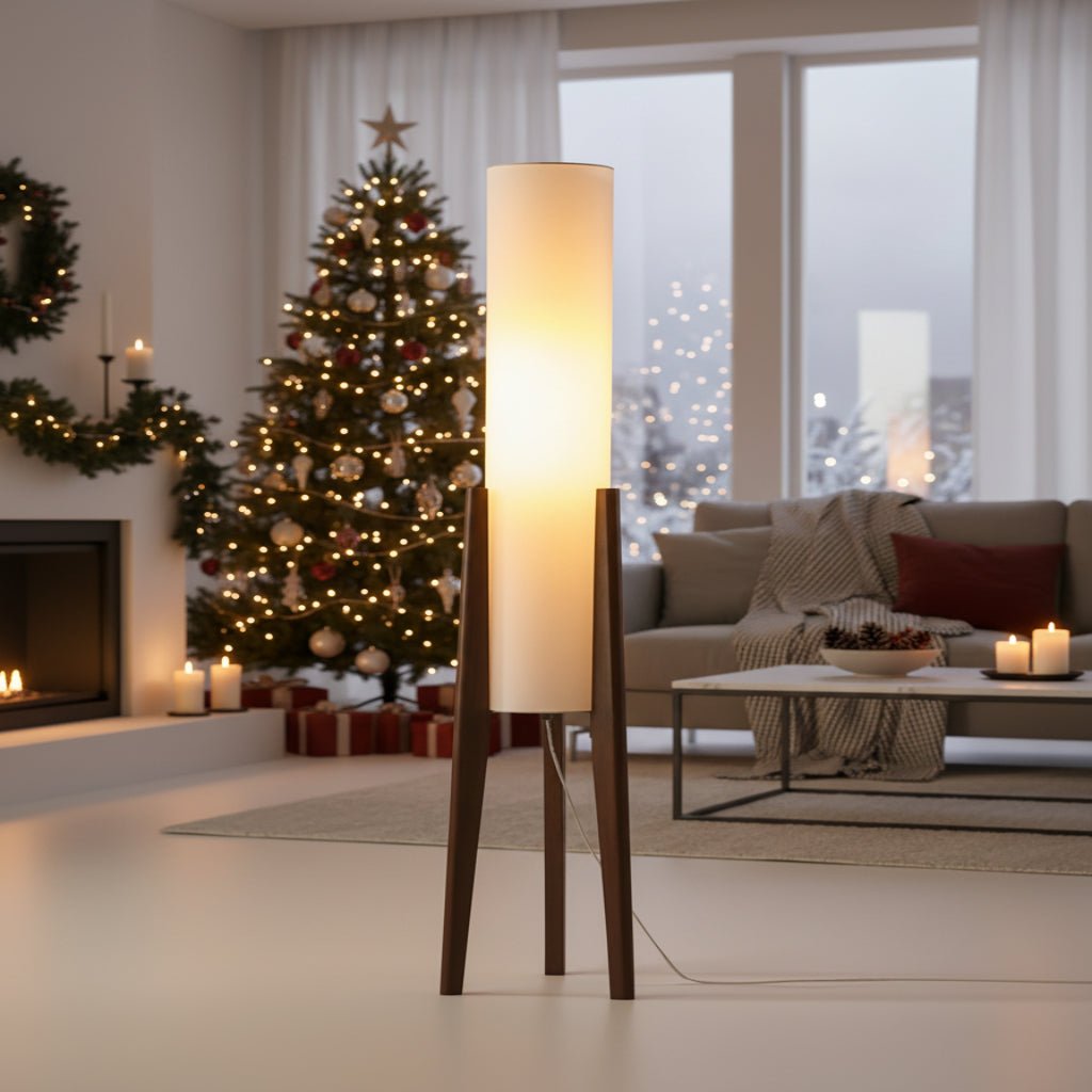 Scandinavian Style Floor Lamp with Walnut Base and Adjustable LED