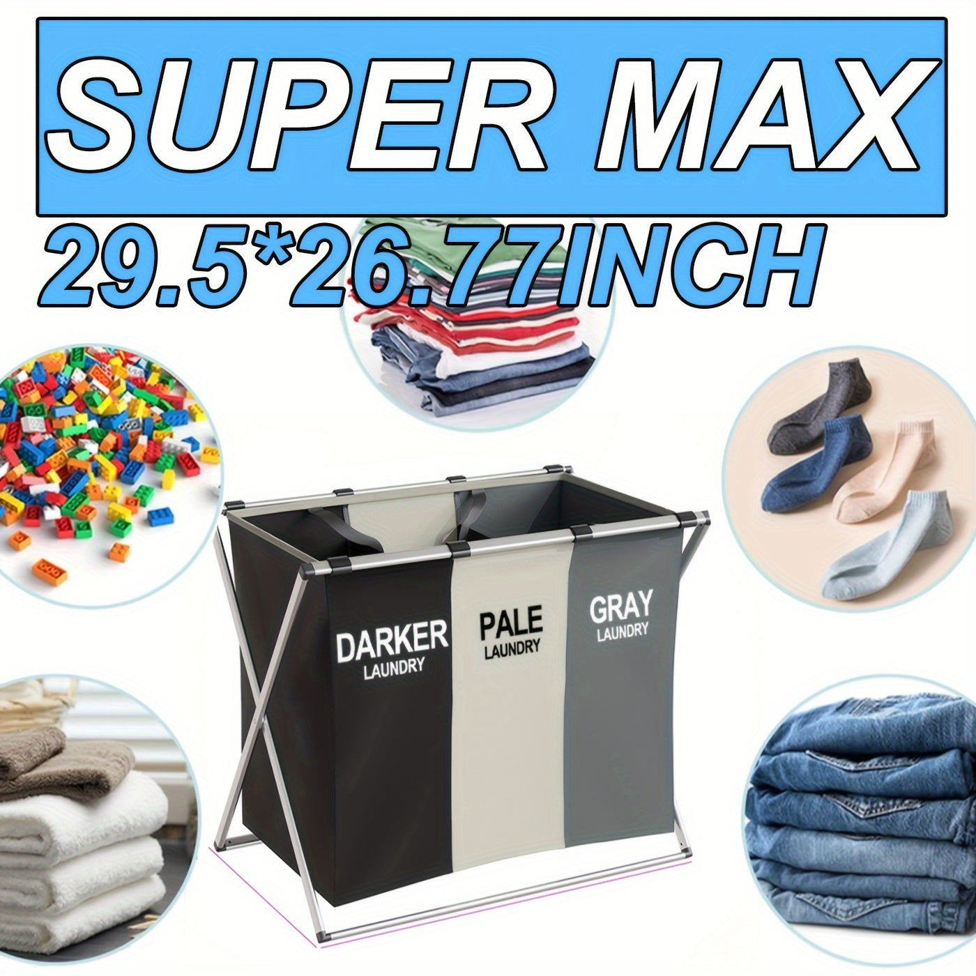 Collapsible Laundry Sorter with 3 Compartments