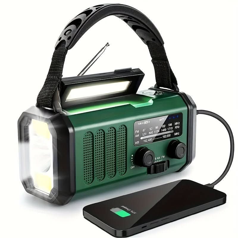 Solar-Powered Emergency Radio with Flashlight and USB Charging