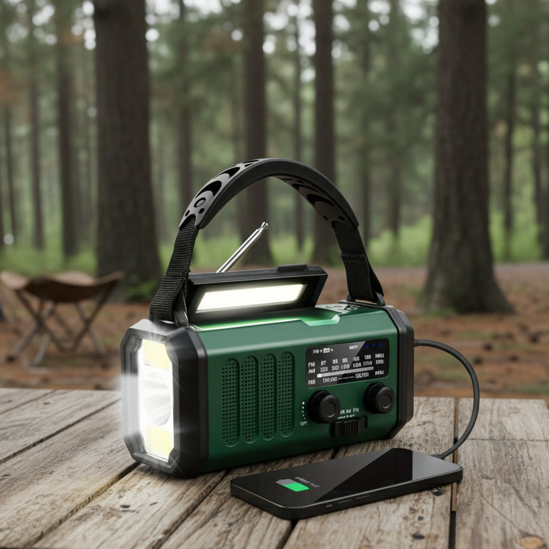 Solar-Powered Emergency Radio with Flashlight and USB Charging