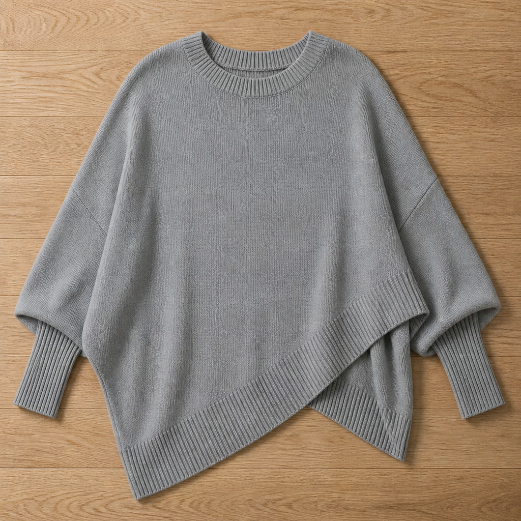 SerenoWave™ – Effortless Asymmetric Poncho Sweater with Batwing Sleeves