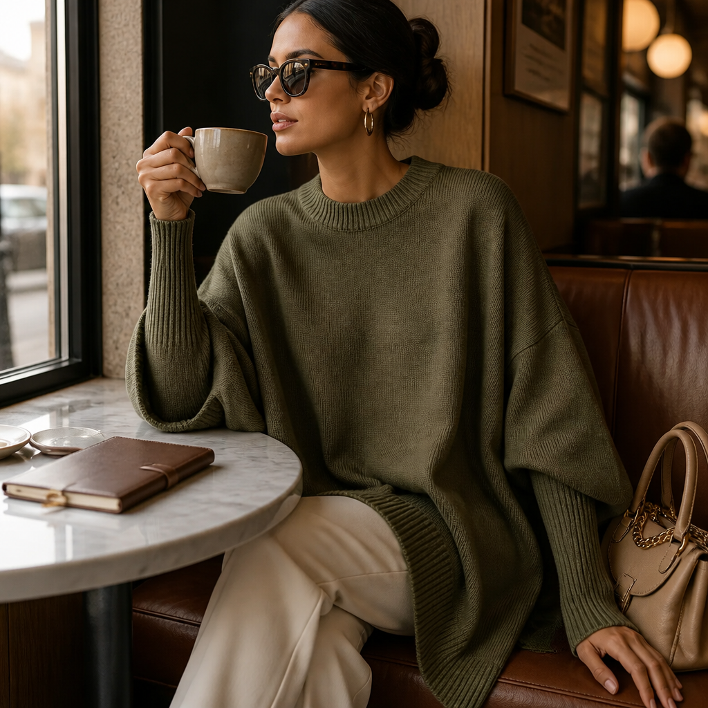SerenoWave™ – Effortless Asymmetric Poncho Sweater with Batwing Sleeves