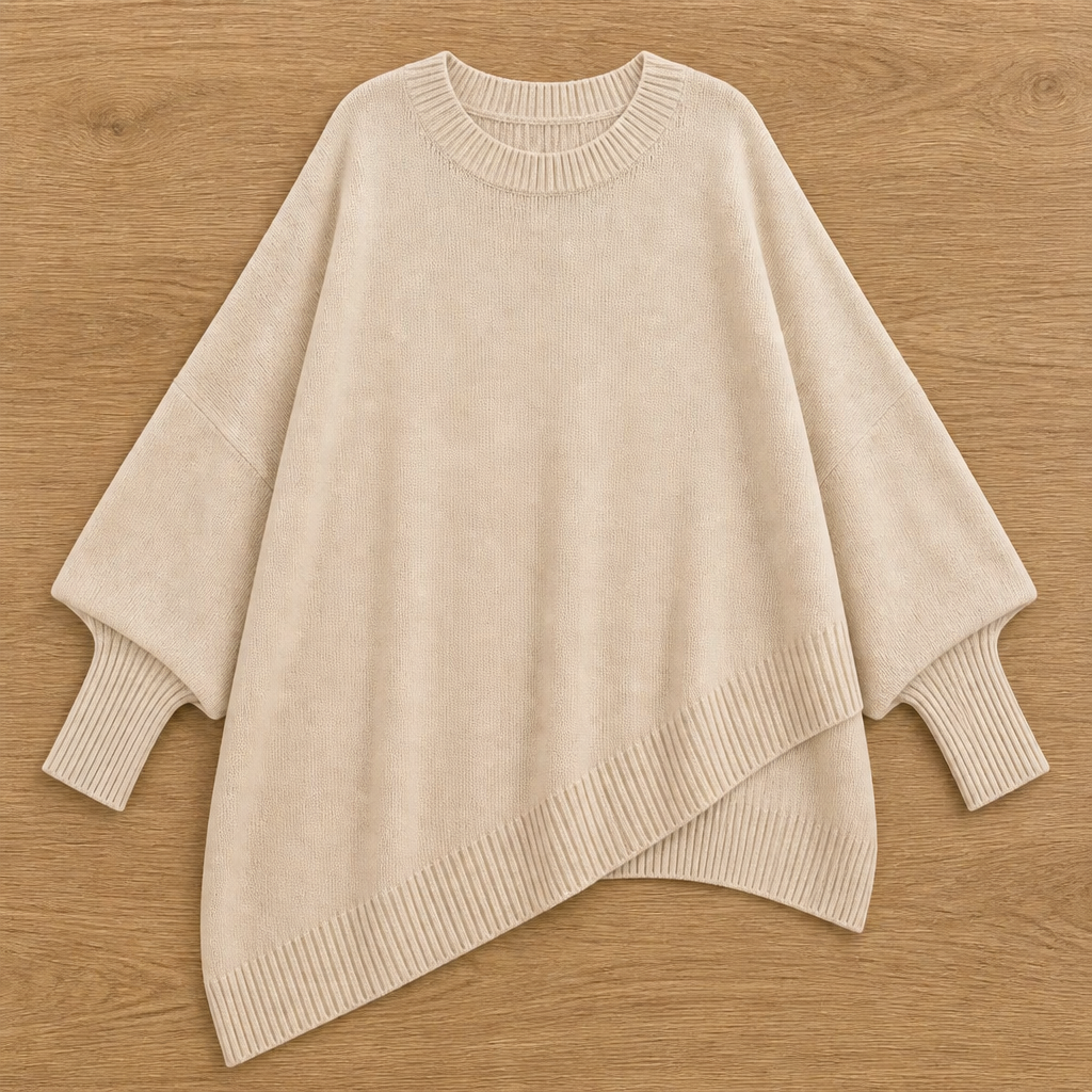 SerenoWave™ – Effortless Asymmetric Poncho Sweater with Batwing Sleeves