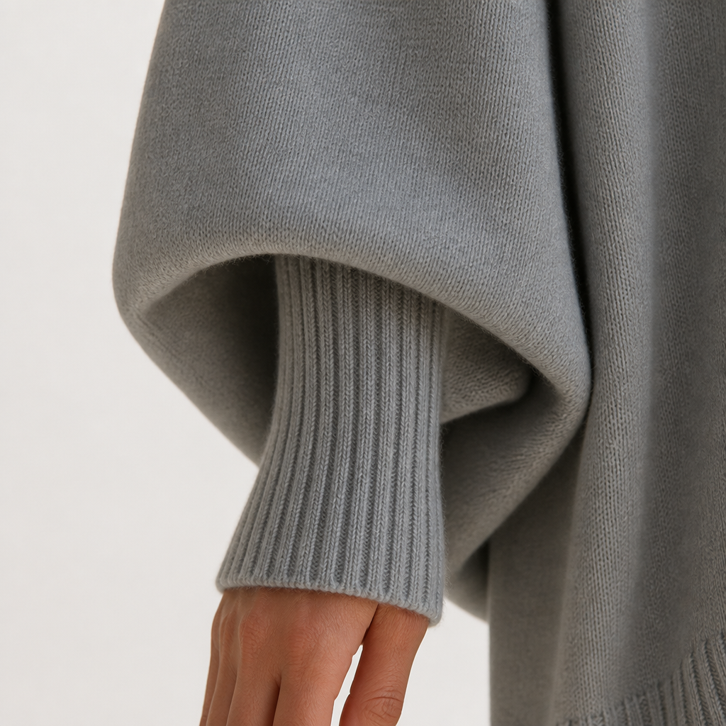 SerenoWave™ – Effortless Asymmetric Poncho Sweater with Batwing Sleeves