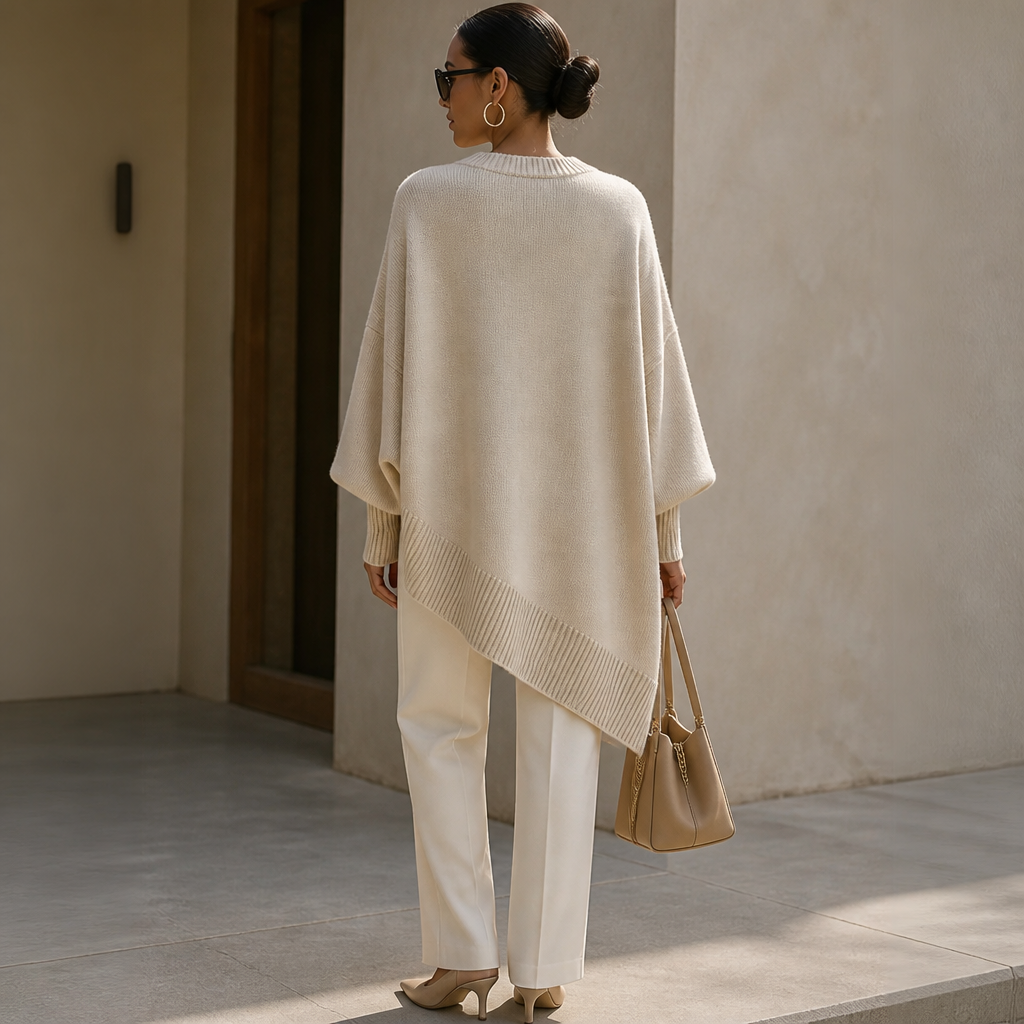 SerenoWave™ – Effortless Asymmetric Poncho Sweater with Batwing Sleeves