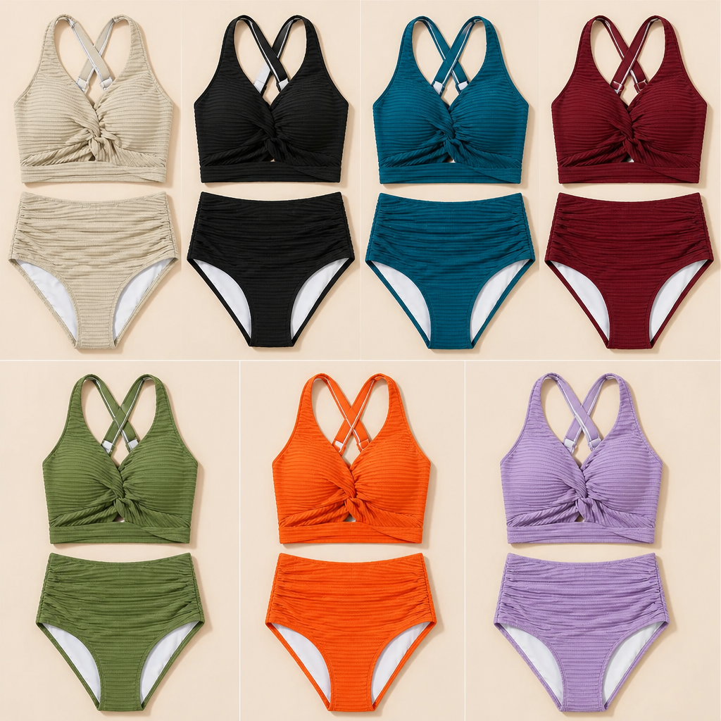 SerenaWave™ – High-Waist Twist-Front Smoothing Bikini Set