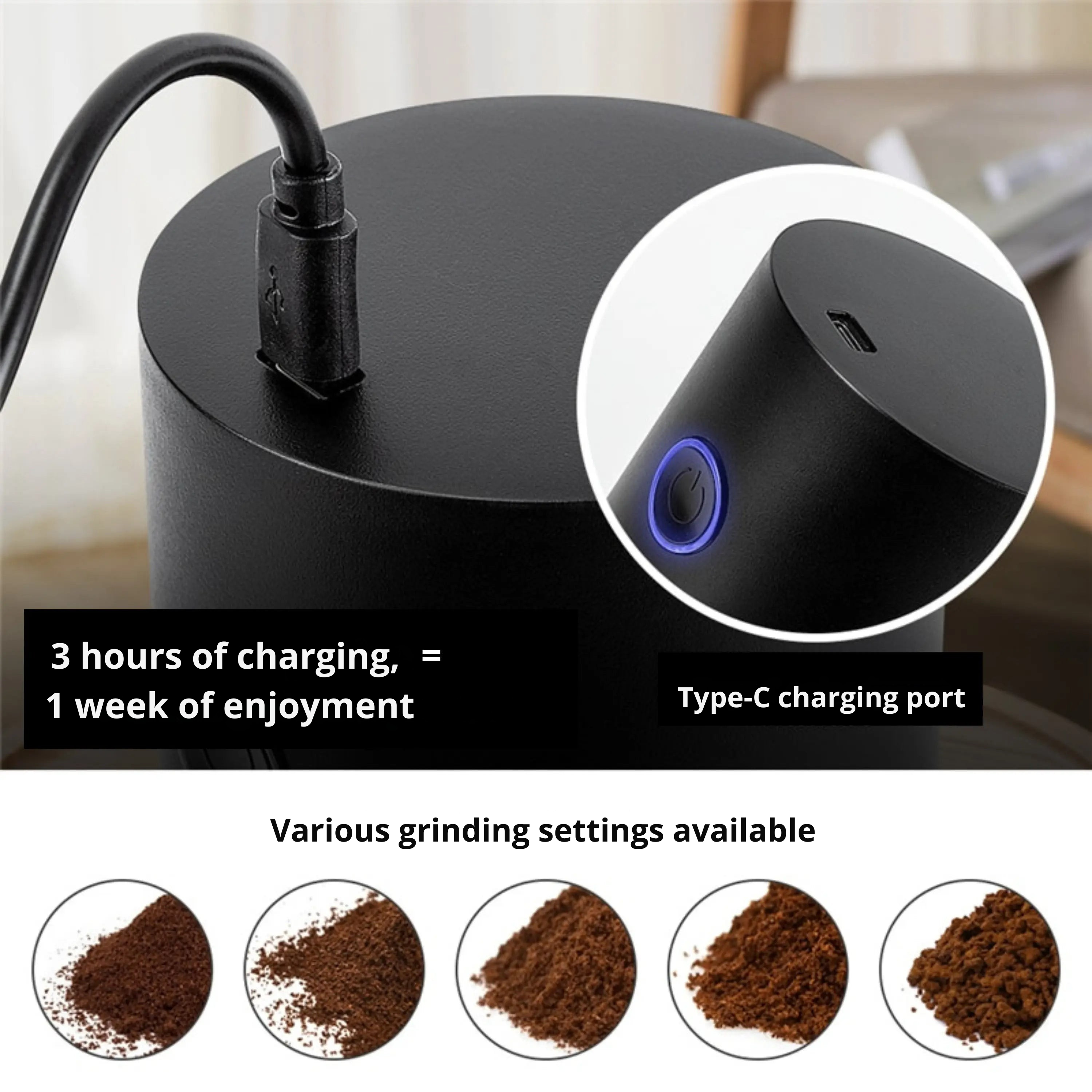 Electric Coffee Mill | Variable Grind Settings | USB Rechargeable | KaffeeKompakt