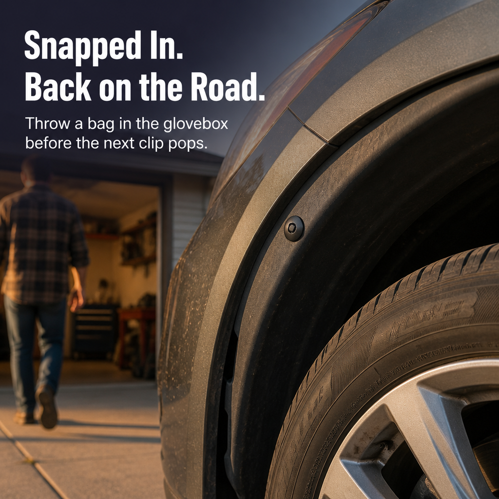 SnapSecure™ — Snap Loose Mudguards, Fender Liners, and Splash Shields Back Tight