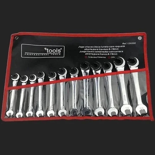 Ratchet wrench for open pipes (fixed head - flexible head 2 IN 1)