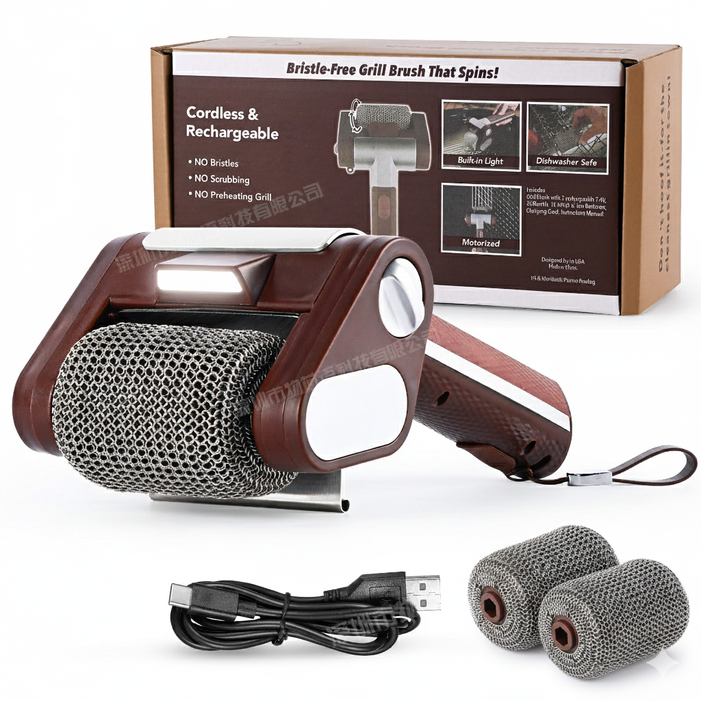 Stainless Steel Brush Electric Grill Cleaner with LED Illumination