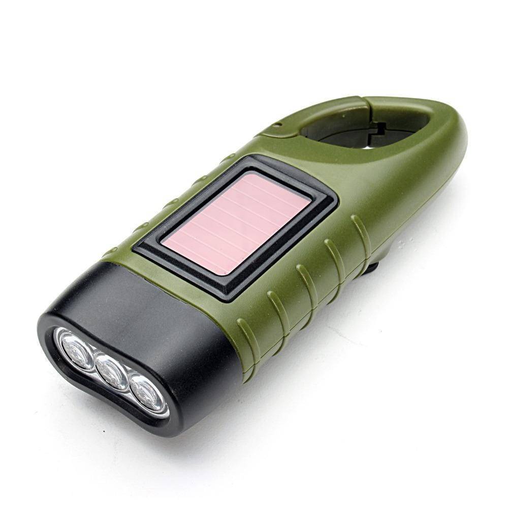 Solar-Powered LED Flashlight with Hand Crank for Emergencies