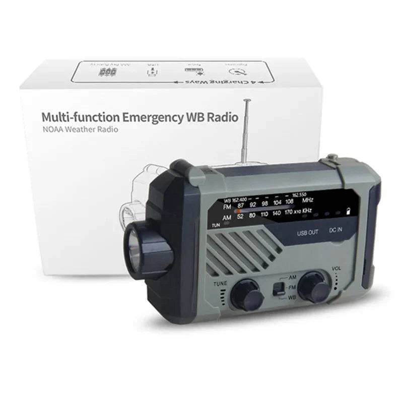 Hand Crank Solar Radio with Flashlight and Power Bank for Emergencies
