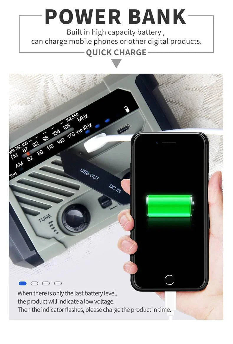 Hand Crank Solar Radio with Flashlight and Power Bank for Emergencies