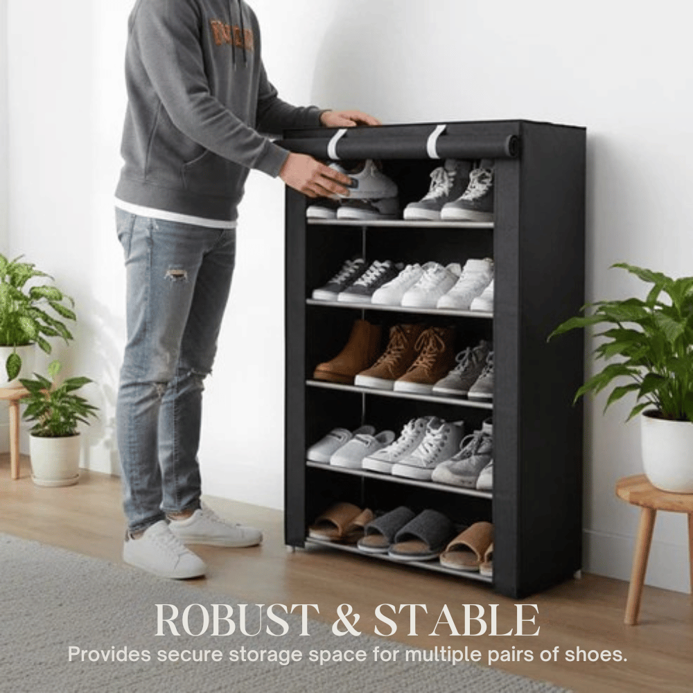 Freestanding Shoe Organizer | Dustproof Cover | No-Tool Assembly | ShoeGuard