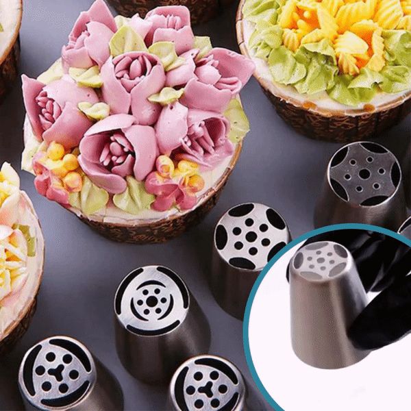 Set of 12 Tulip Piping Nozzles with Silicone Piping Bag