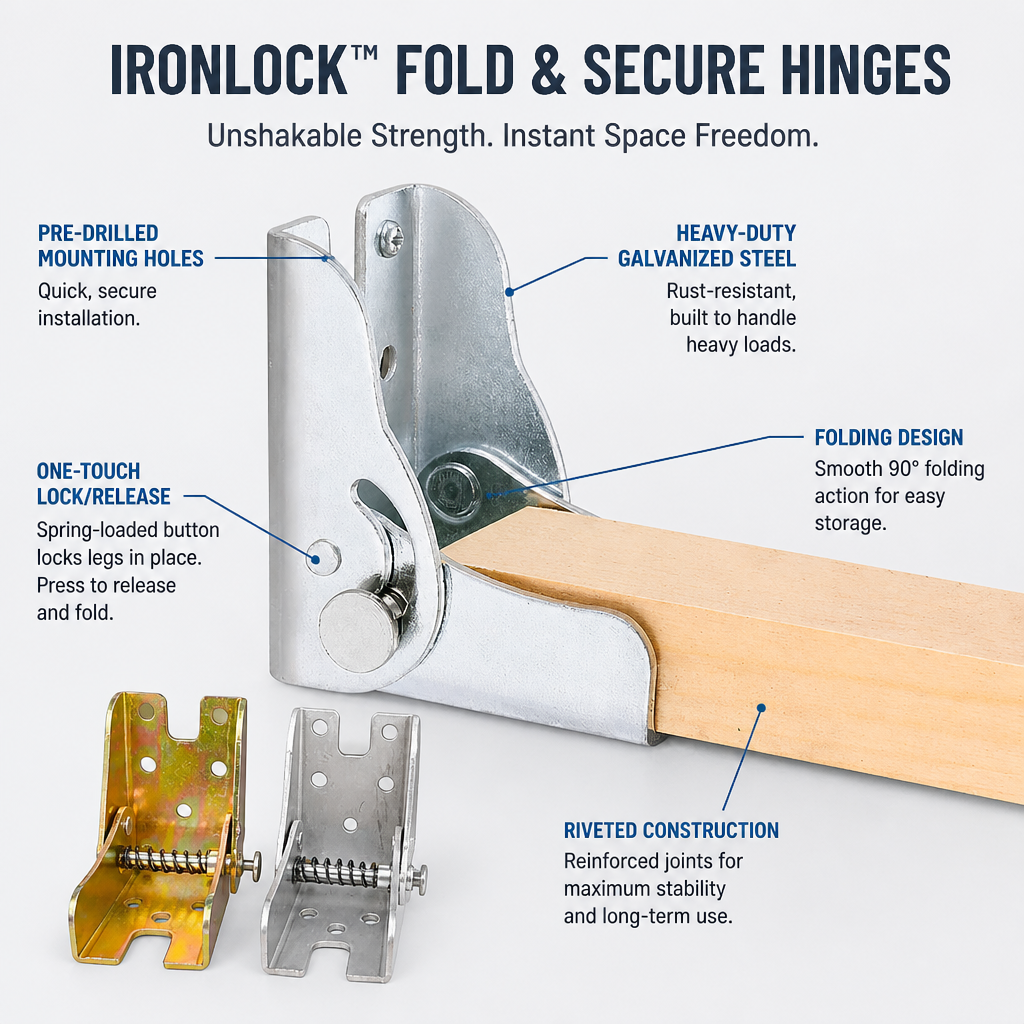 IronLock™ Fold & Secure Hinges — Unshakable Strength That Frees Your Space Instantly