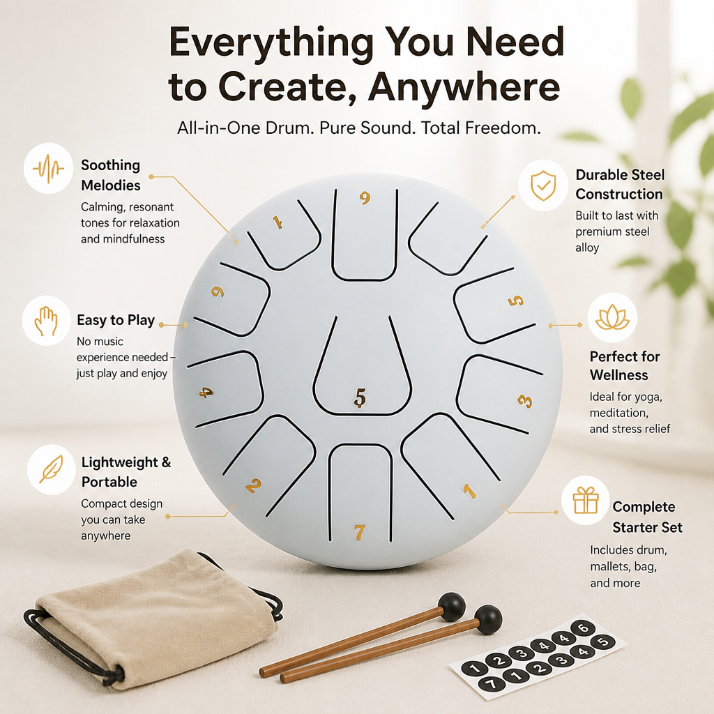 SereniTone™ Steel Tongue Drum — Instantly Melt Stress and Unlock Your Creative Flow