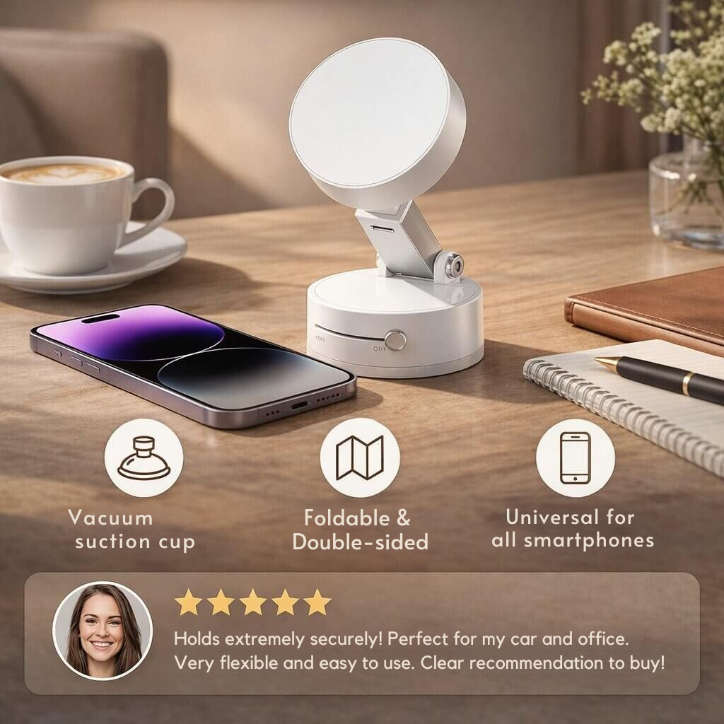 Car Phone Mount with Suction Base | Magnetic Hold | Flexible, Rotatable and Foldable | Magnevo