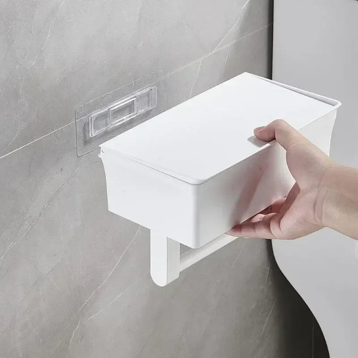 Toilet Roll Holder | Wall-Mounted with Shelf | Drill-Free Installation with Box | Rolluxe