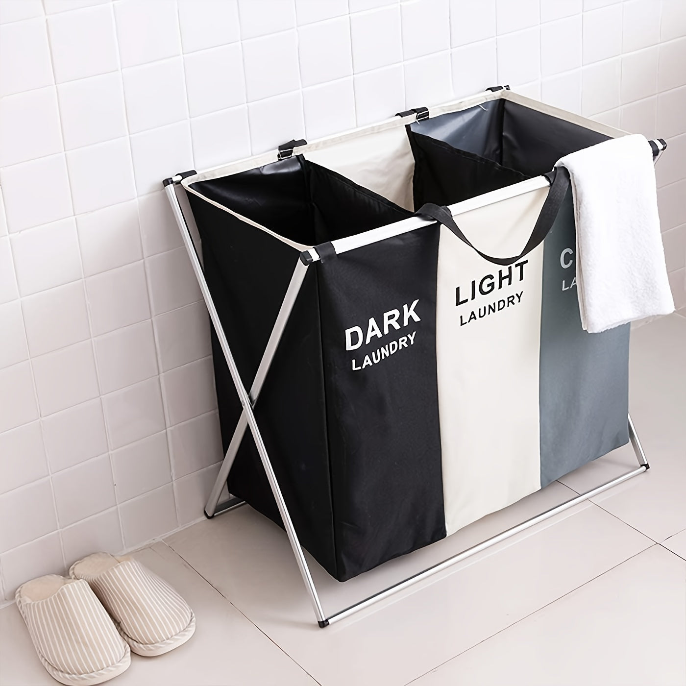 Collapsible Laundry Sorter with 3 Compartments