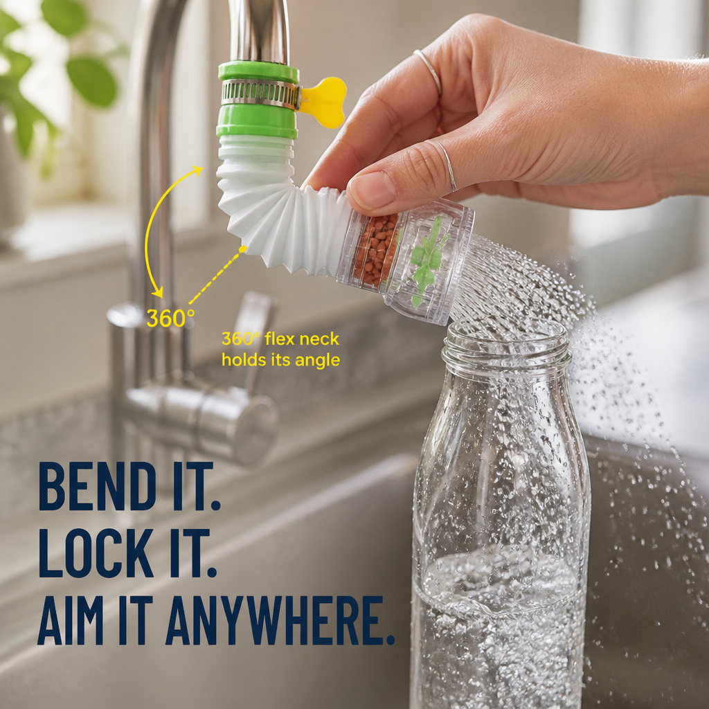 AquaPulse™ — Bend Your Faucet, Soften the Spray, End Countertop Splash