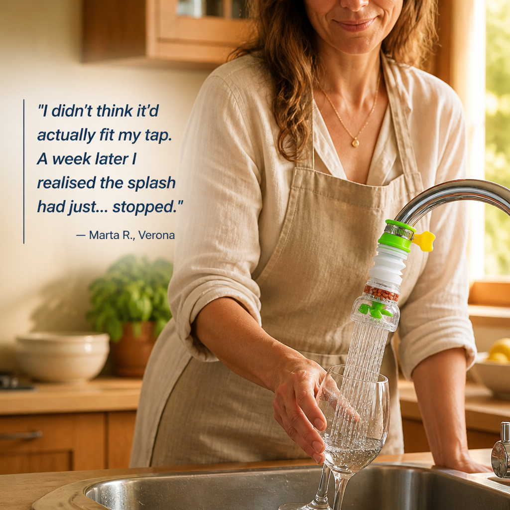 AquaPulse™ — Bend Your Faucet, Soften the Spray, End Countertop Splash