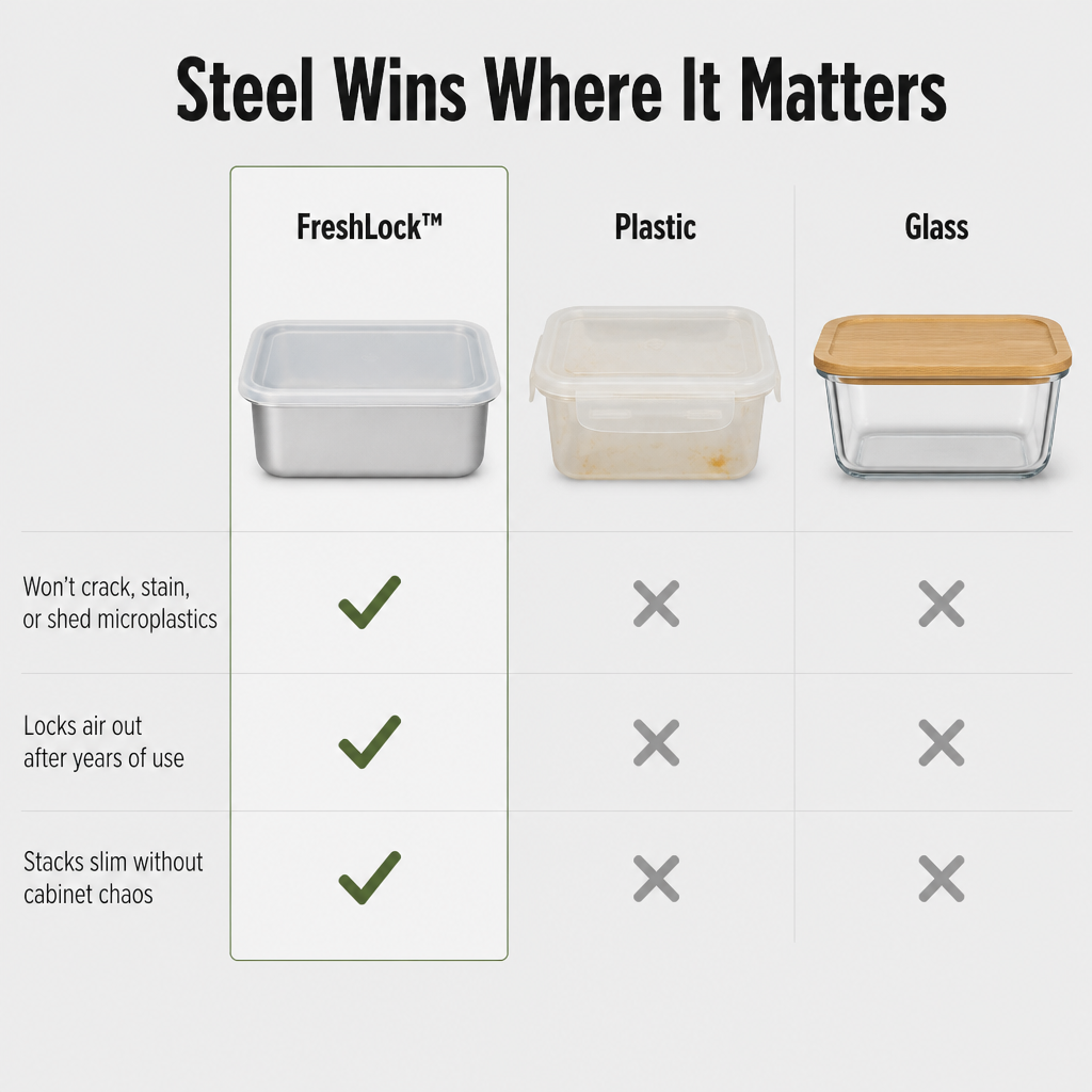 FreshLock™ — Ditch the Plastic Tupperware Drawer for Steel That Lasts