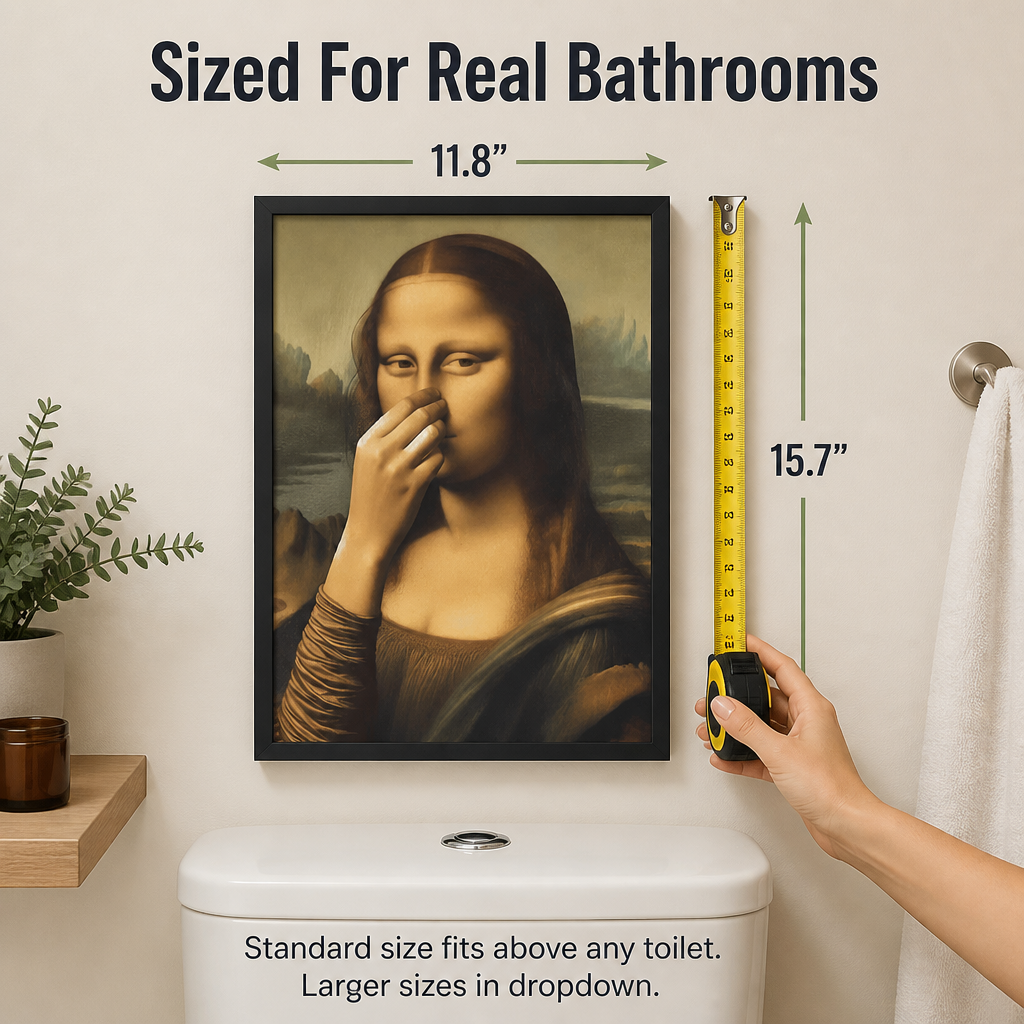 QuirkyCharm™ — Hang Mona Lisa Pinching Her Nose Above Your Toilet