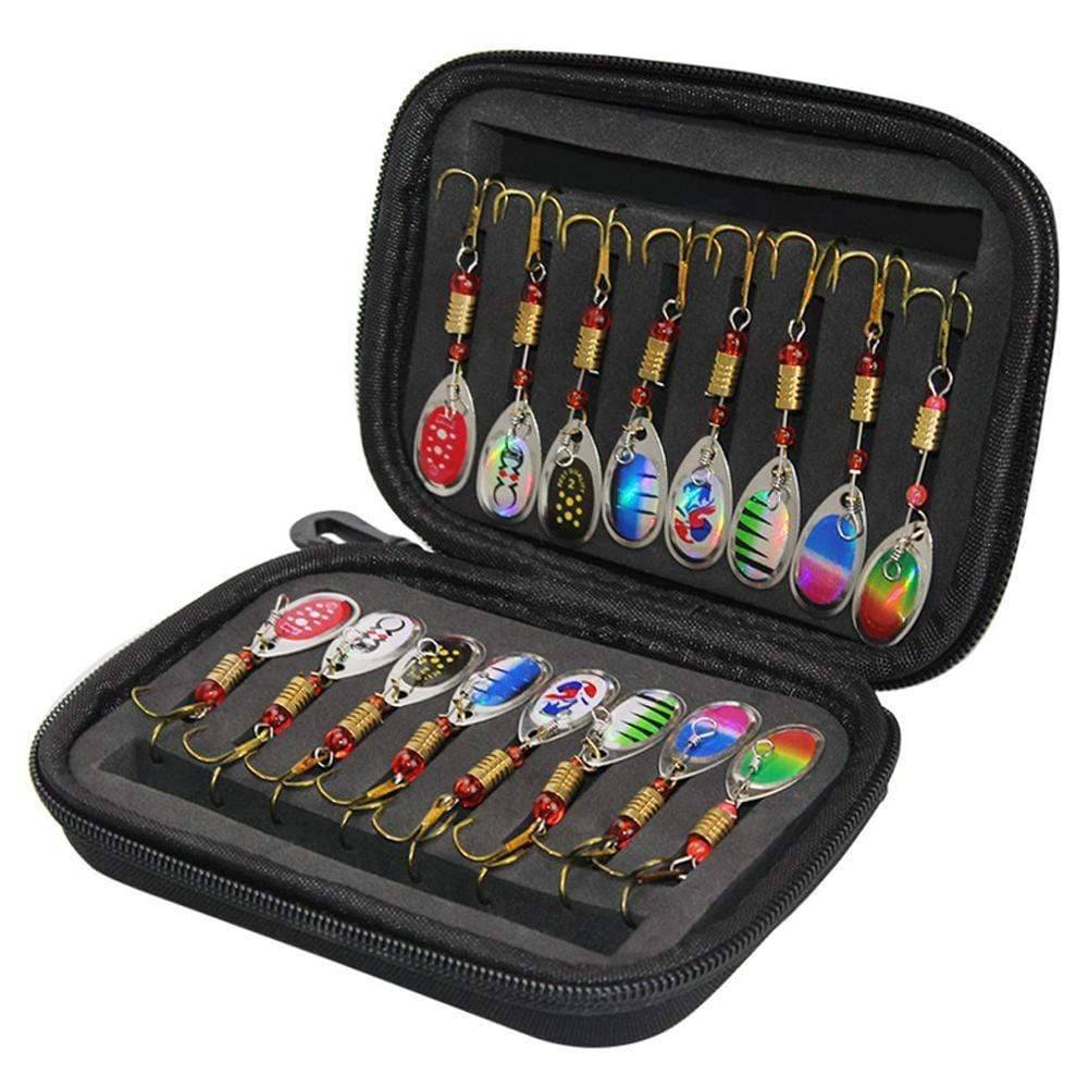 Set of Spoon Baits with Sequins for Fishing, Includes Storage Case
