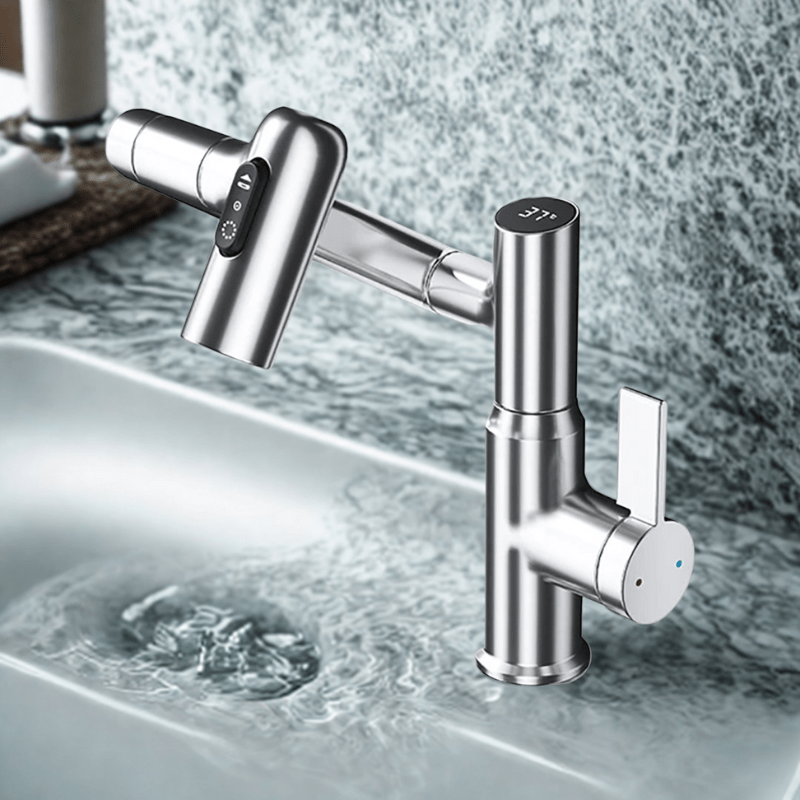 360-Degree Rotating Faucet with Height Adjustment and Temperature Indicator
