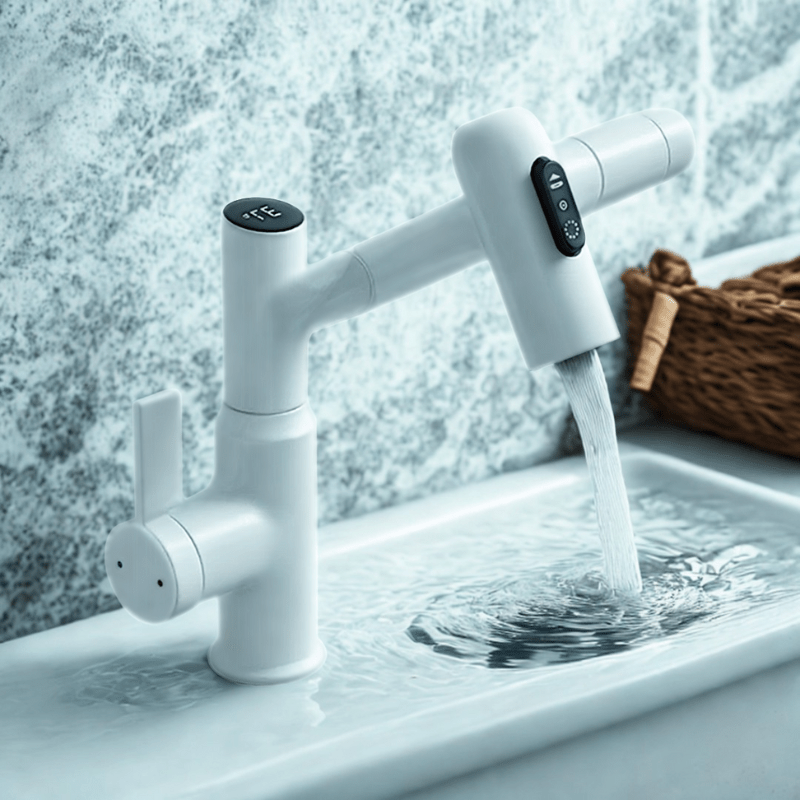 360-Degree Rotating Faucet with Height Adjustment and Temperature Indicator