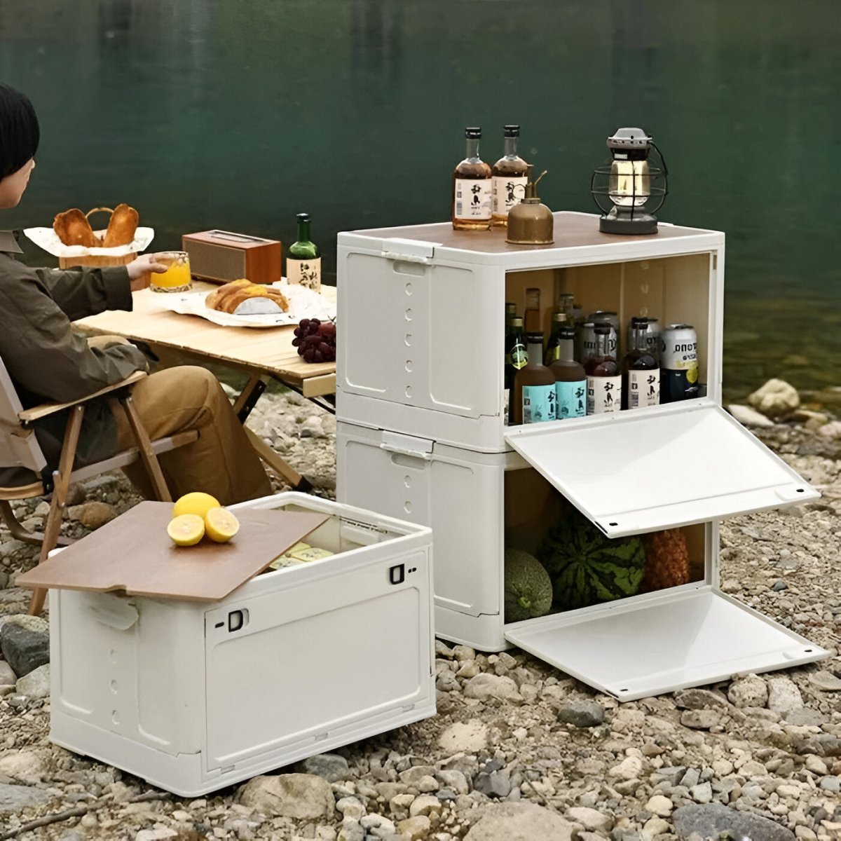 Outdoor Storage Bin with Cutting Board Top, Collapsible Design