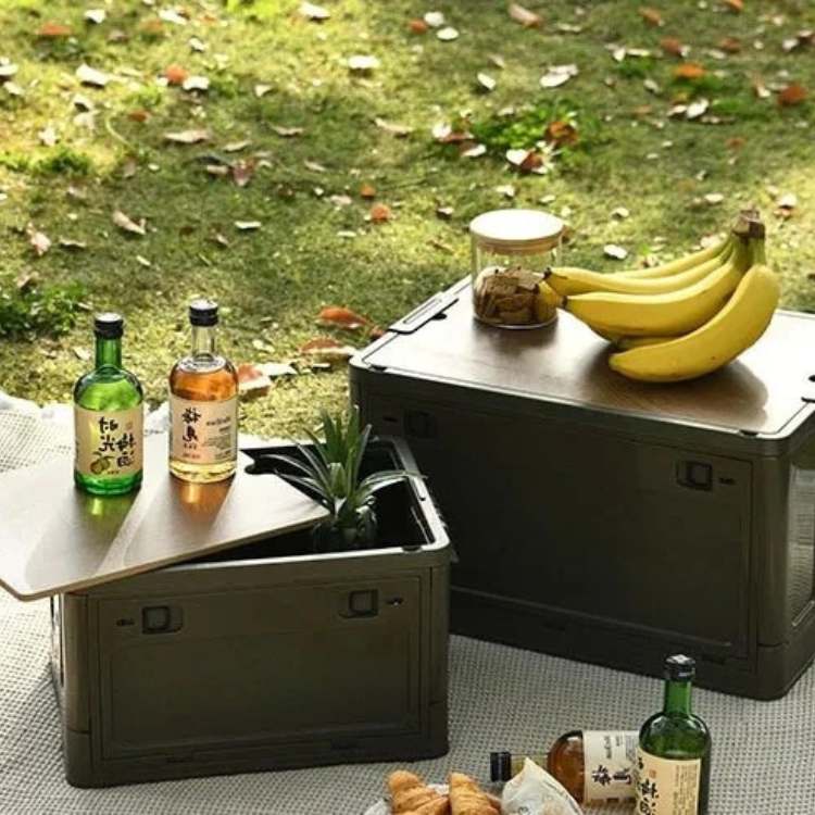 Outdoor Storage Bin with Cutting Board Top, Collapsible Design