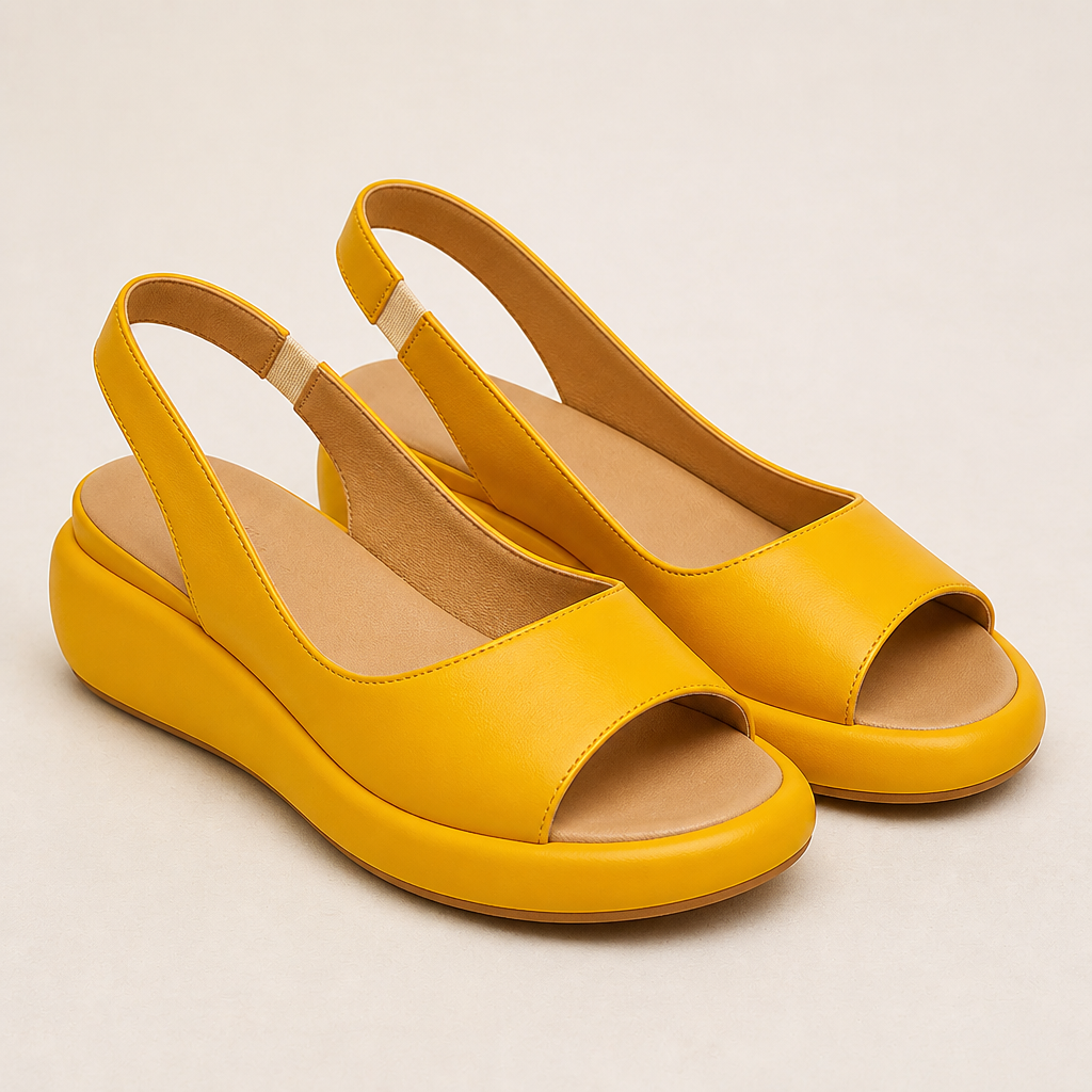SerenStep™ – Cushioned Leather Slingback Wedge Sandals with Open Peep Toe