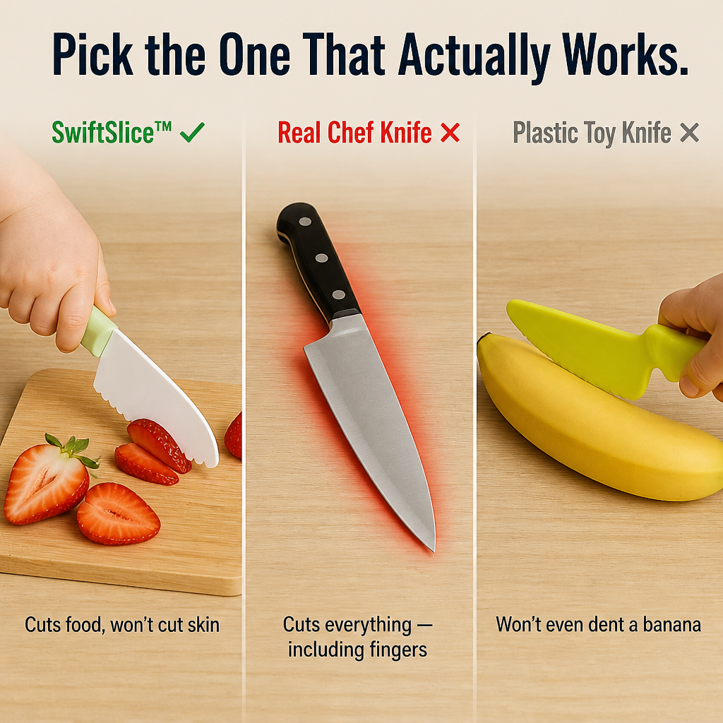 SwiftSlice™ — Let Your Toddler Slice Real Veggies Without Slicing Their Fingers